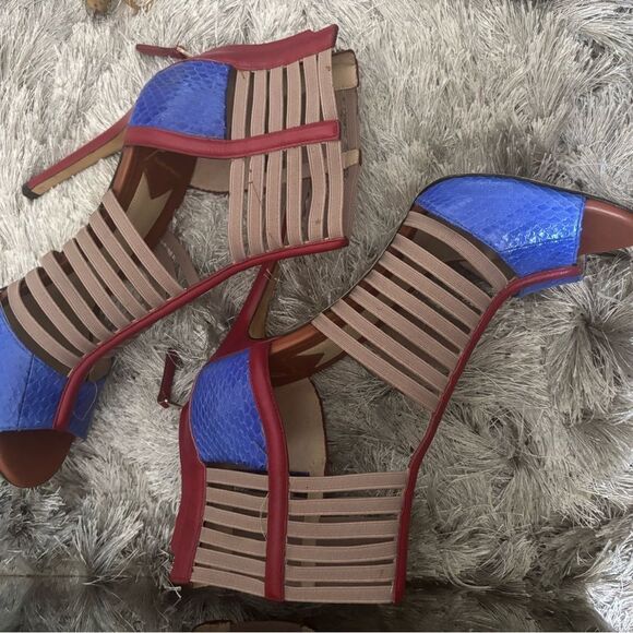 BRIAN ATWOOD Caged Gladiator Heels Langden shoes colorblock sandals open toe - Picture 11 of 11